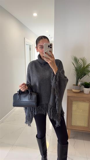 Nensa Antrasit Püsküllü Boğazlı Triko