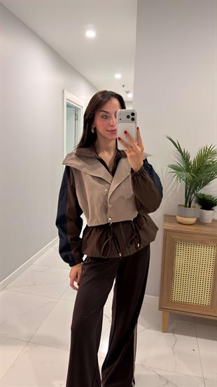 Neyta Kahve Vizon Trenç Detaylı Pantolon Takım