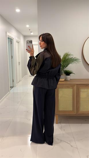 Neyta Lacivert Kahve Trenç Detaylı Pantolon Takım