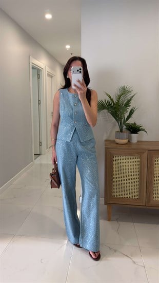 Nilla Mavi Pul İşleme Detaylı Pantolon