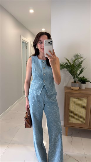 Nilla Mavi Pul İşleme Detaylı Yelek