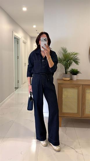 Ninnas Dark Blue Kapak Cep Detaylı Denim İkili Takım