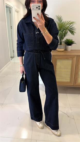 Ninnas Dark Blue Kapak Cep Detaylı Denim İkili Takım