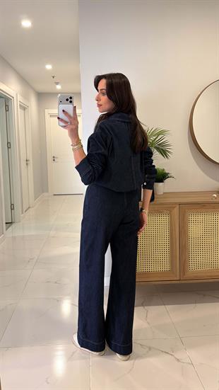 Ninnas Dark Blue Kapak Cep Detaylı Denim İkili Takım