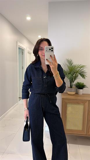 Ninnas Dark Blue Kapak Cep Detaylı Denim İkili Takım