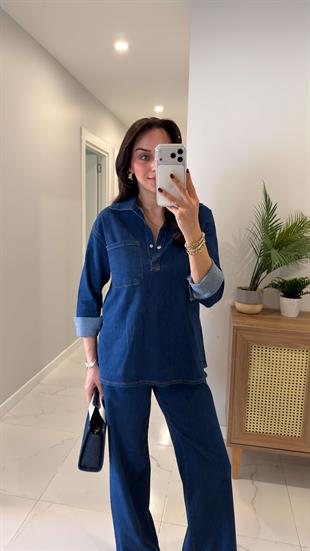 Ninnas Mavi Kapak Cep Detaylı Denim İkili Takım