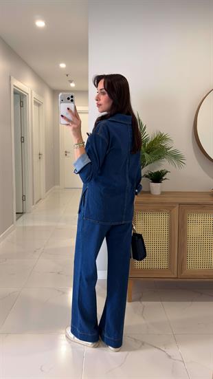 Ninnas Mavi Kapak Cep Detaylı Denim İkili Takım