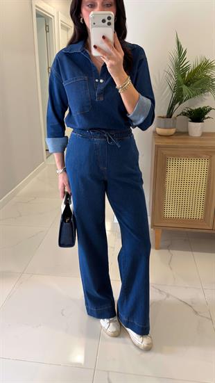 Ninnas Mavi Kapak Cep Detaylı Denim İkili Takım