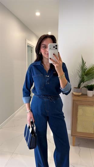 Ninnas Mavi Kapak Cep Detaylı Denim İkili Takım