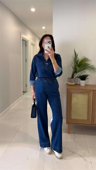 Ninnas Mavi Kapak Cep Detaylı Denim İkili Takım