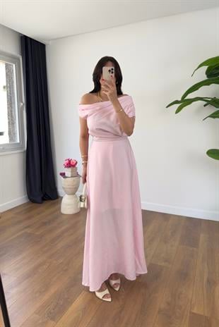 Nissa Pembe Kayık Yaka Astarlı Elbise