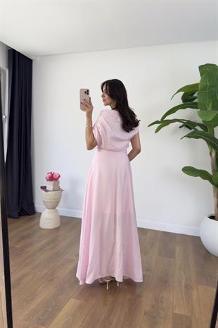 Nissa Pembe Kayık Yaka Astarlı Elbise