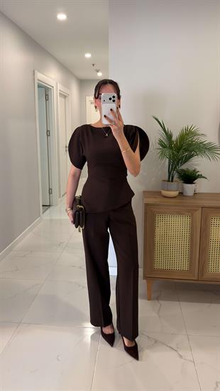 Noddwer Kahve Bluz Pantolon Takım