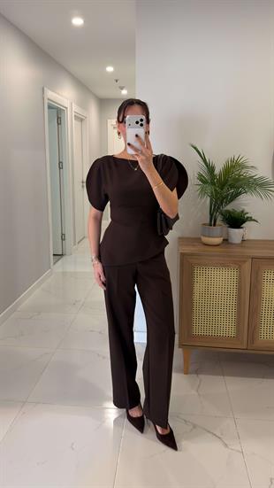 Noddwer Kahve Bluz Pantolon Takım