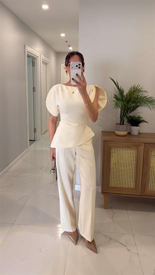 Noddwer Krem Bluz Pantolon Takım