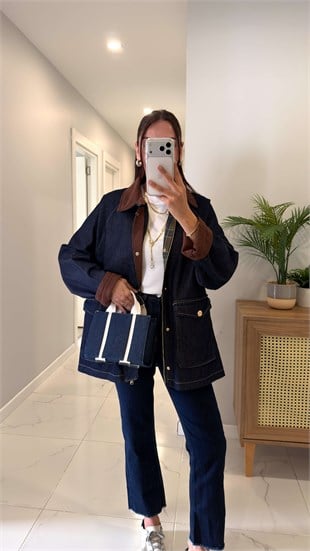 Nolen Dark Blue Kadife Yaka Gold Düğmeli Ceket