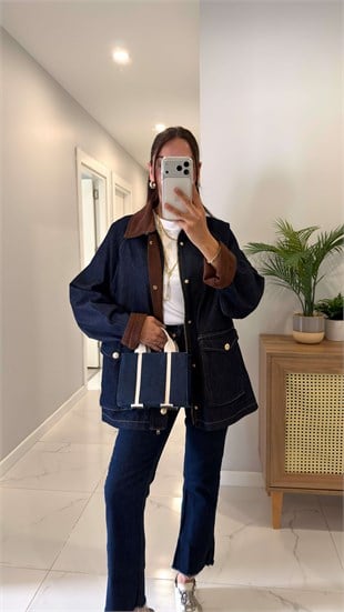 Nolen Dark Blue Kadife Yaka Gold Düğmeli Ceket