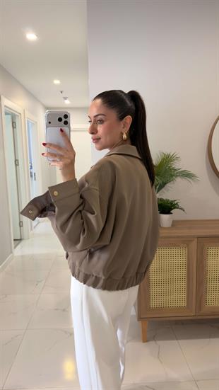 Nosi Camel Cep Detaylı Fermuarlı Ceket