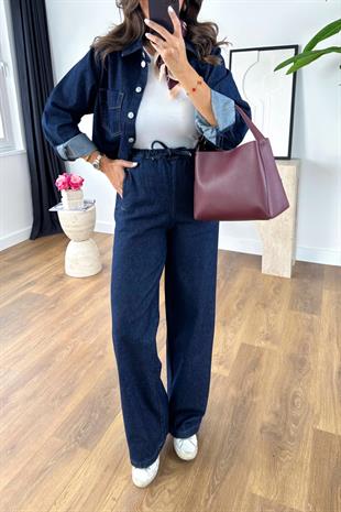 Nowa Lacivert Denim Beli Lastikli Pantolon Ceket Takım