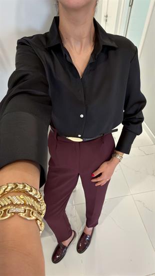 Nudras Siyah Saten Gömlek