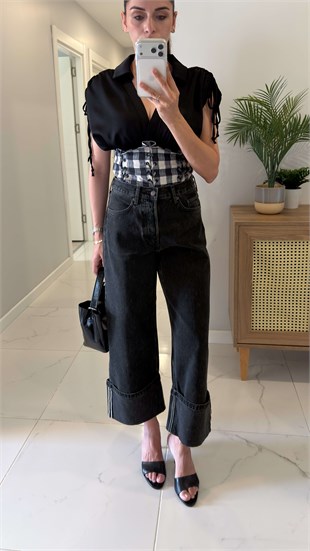 Nuluna Antrasit Paça Detaylı Straight Jean