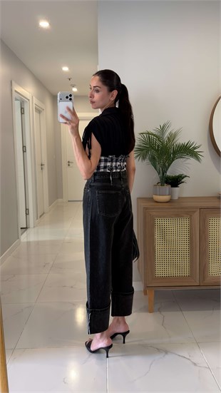 Nuluna Antrasit Paça Detaylı Straight Jean