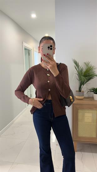 Nunsa Kahve Simli Uzun Kol Hırka