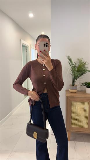 Nunsa Kahve Simli Uzun Kol Hırka