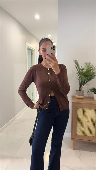 Nunsa Kahve Simli Uzun Kol Hırka