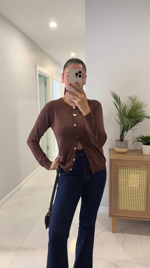 Nunsa Kahve Simli Uzun Kol Hırka