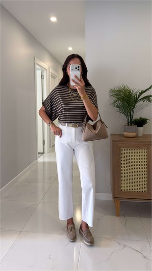 Nutre Beyaz Boy Fit Kesik Paça Jean