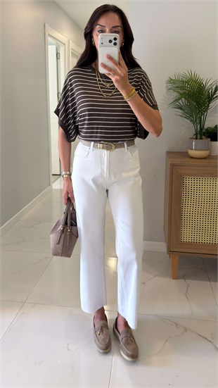 Nutre Beyaz Boy Fit Kesik Paça Jean