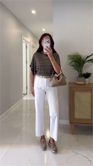 Nutre Beyaz Boy Fit Kesik Paça Jean