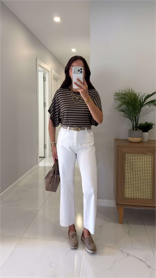 Nutre Beyaz Boy Fit Kesik Paça Jean
