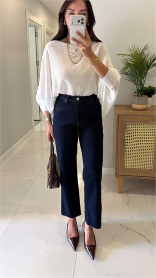 Nutre Dark Blue Boy Fit Kesik Paça Jean