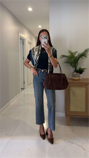 Nutre Orta Ton Mavi Kar Yıkama Boy Fit Kesik Paça Jean