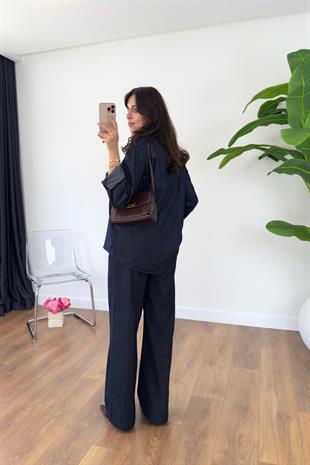 Onna Dark Blue Premium Denim Gömlek Pantolon Takım