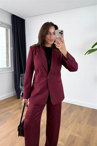 Onsel Bordo Cep Detaylı Kaşe Ceket