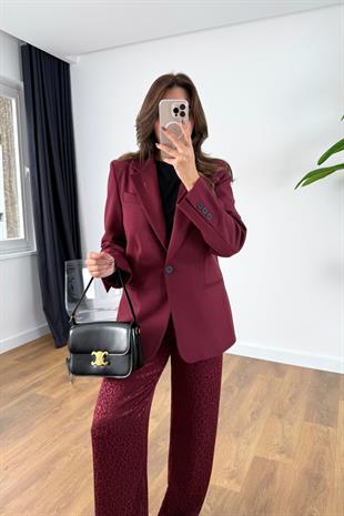 Onsel Bordo Cep Detaylı Kaşe Ceket