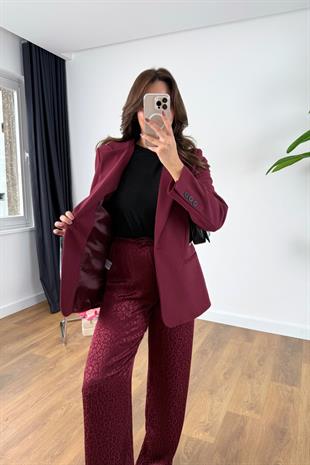 Onsel Bordo Cep Detaylı Kaşe Ceket