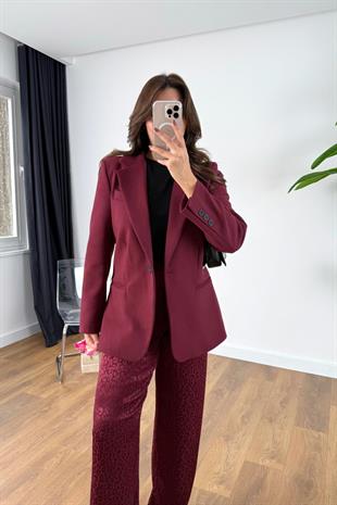 Onsel Bordo Cep Detaylı Kaşe Ceket