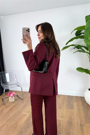 Onsel Bordo Cep Detaylı Kaşe Ceket