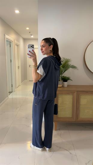 Onwey İndigo Fermuarlı Yelek Pantolon Modal Takım