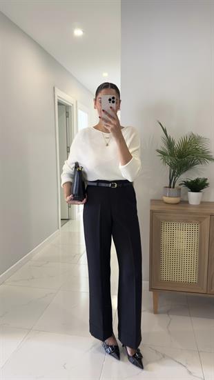 Orya Siyah Kemerli Katlı Paça Pantolon