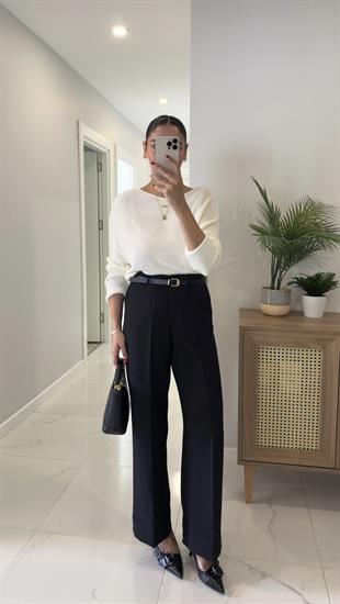 Orya Siyah Kemerli Katlı Paça Pantolon