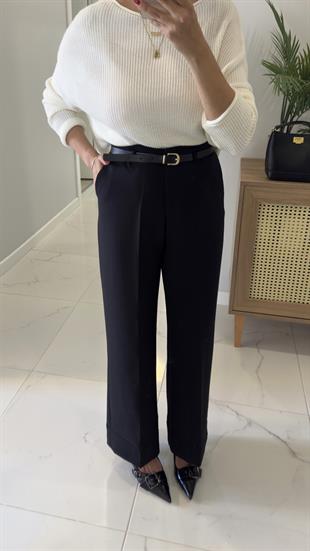 Orya Siyah Kemerli Katlı Paça Pantolon