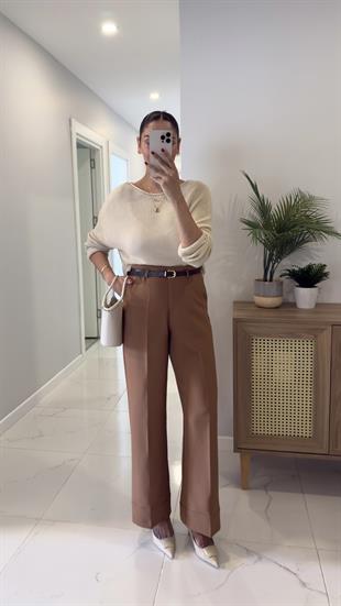 Orya Taba Kemerli Katlı Paça Pantolon