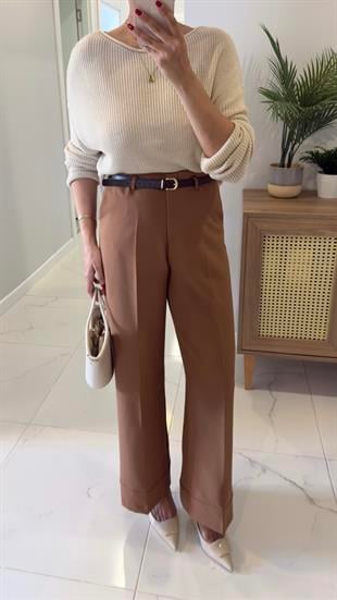 Orya Taba Kemerli Katlı Paça Pantolon