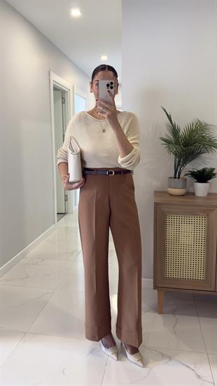 Orya Taba Kemerli Katlı Paça Pantolon