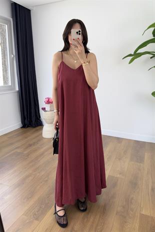 Ossy Bordo Askı Ayarlanabilir Maxi Boy Elbise